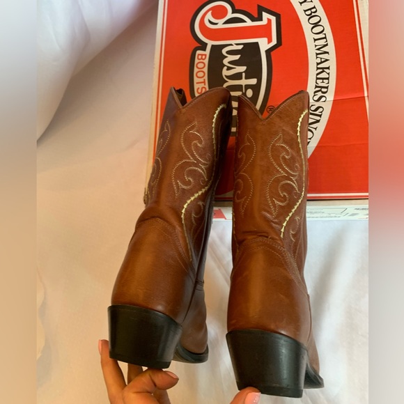 Justin Boots Leather Retro Golden Saltillo Cowboy Boot Size 7 1/2 - Picture 5 of 7